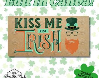 30x60 St. Patrick’s Day Banner | Kiss Me Im Irish | Ireland | Leprechaun | Editable Canva Template | Digital Download | Customizable Mockup