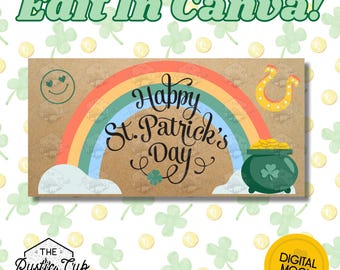 30x60 St. Patrick’s Day Banner | Rainbow and Pot of Gold | Horse Shoe | Editable Canva Template | Digital Download | Customizable Mockup