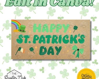 30x60 St. Patrick’s Day Banner | Rainbow | Leprechaun | Bow | Ireland | Editable Canva Template | Digital Download | Customizable Mockup