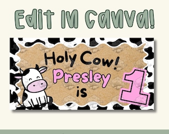Holy Cow Birthday Banner | Cow Print First Celebration Template (Digital Download)
