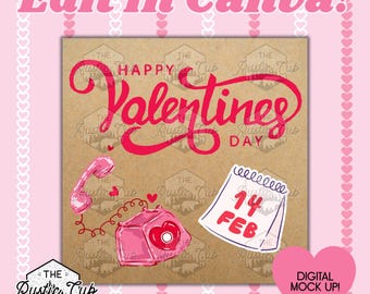 30x30 Happy Valentine’s Day Banner | Tic Tac Toe Hearts | Editable Canva Template | Digital Download