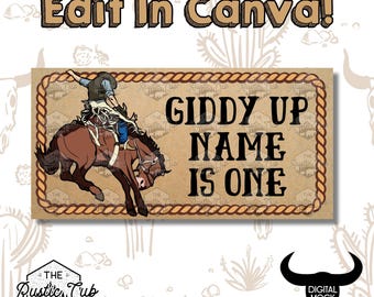30x60 Giddy Up Birthday Banner | Bucking Bronco Western Theme | Editable Canva Template | Digital Download