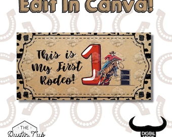 Cowboy Barrel Racer Birthday Banner | Cow Print, Red Number 1 (Digital Download)