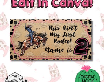 Cowgirl Bucking Bronco Banner | Cowprint Birthday | Pink Border (Digital Download)