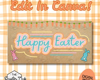 30x60 Easter Banner Template | Colorful Design | Retro | Carrot Garland | Editable in Canva | Digital Download | Customizable Mockup