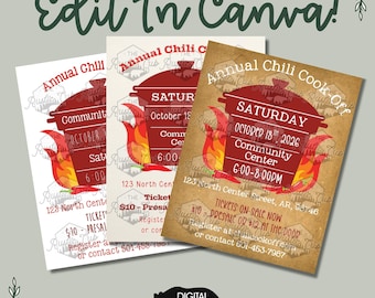Chili Cook Off Flyer Template | Rustic Farmhouse, Vintage Fair (Digital Download)