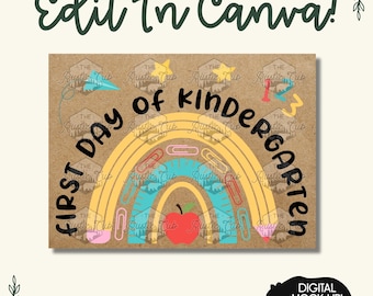 First Day Kindergarten Banner Template | Rainbow Back to School Sign (Digital Download)