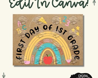 First Day of First Grade Banner Template | Editable Rainbow School Sign (Digital Download)