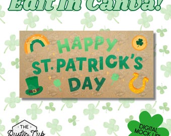 30x60 St. Patrick’s Day Banner | Rainbow | Leprechaun | Lucky | Editable Canva Template | Digital Download | Customizable Mockup