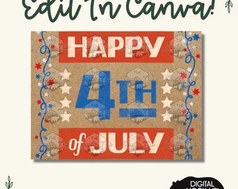 Happy 4th of July Banner | Editable Canva Template, Stars and Stripes Theme (Digital Download)