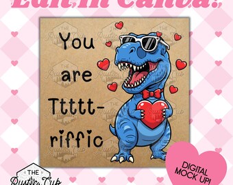 30x30 You’re T-Riffic Banner | Blue T-Rex Valentine | Editable Canva Template | Digital Download