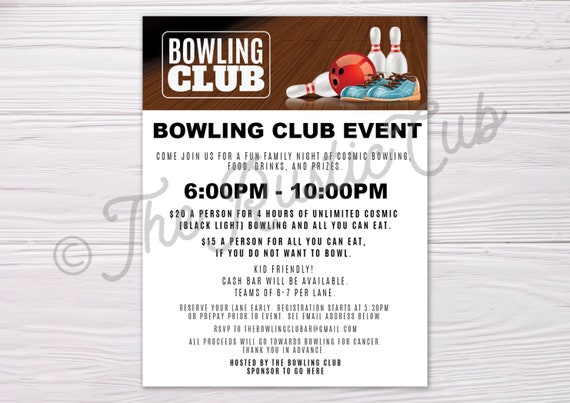 Bowling Club Event Flyer Letter Size Bowling Night Club Etsy