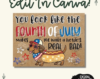 Funny 4th of July Hot Dog Banner | Editable Canva Template (Digital Download)