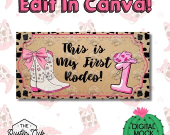 Pink Cowgirl First Rodeo Birthday Banner | Boots Bows (Digital Download)