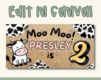 Moo Birthday Banner | Cow Print 2nd Birthday Girl (Digital Download)