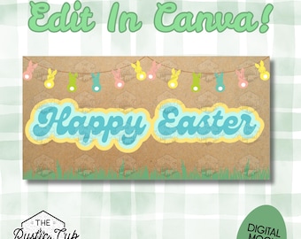 30x60 Easter Banner Template | Colorful Design | Retro | Bunny Garland | Editable in Canva | Digital Download | Customizable Mockup