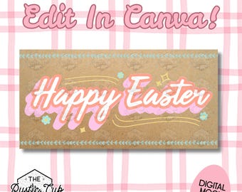 30x60 Happy Easter Banner Template | Colorful Floral Ivy Border | Editable in Canva | Digital Download | Customizable Mockup