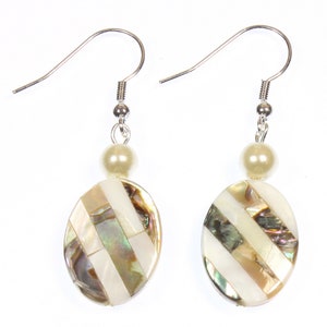 Modern elegance, Paua Shell and Mother-of-pearl Earrings on Sterling Silver Ear Wires