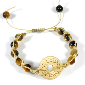 Wave Energy, Tiger Eye Macrame Bracelet with Wave Motif Focal