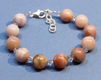 Blushing Pink, Peruvian Pink Opal Bracelet with Swarovski Crystals