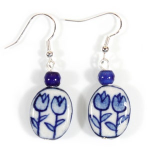 Tulip Time, Hand Painted Porcelain Delftware Earrings