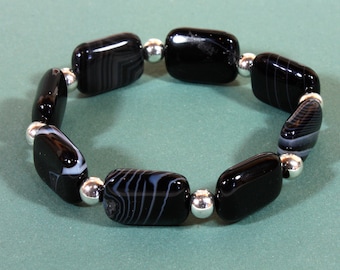 Black Sardonyx Agate Bracelet, Various Sizes