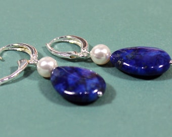 Lapis Lover, Lapis Lazuli Earrings in Teardrop Shape, Sterling Silver Leverbacks