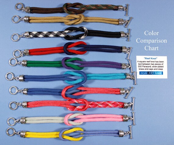 Reef Knot, Paracord Square Knot Bracelet in Various Color Combinations