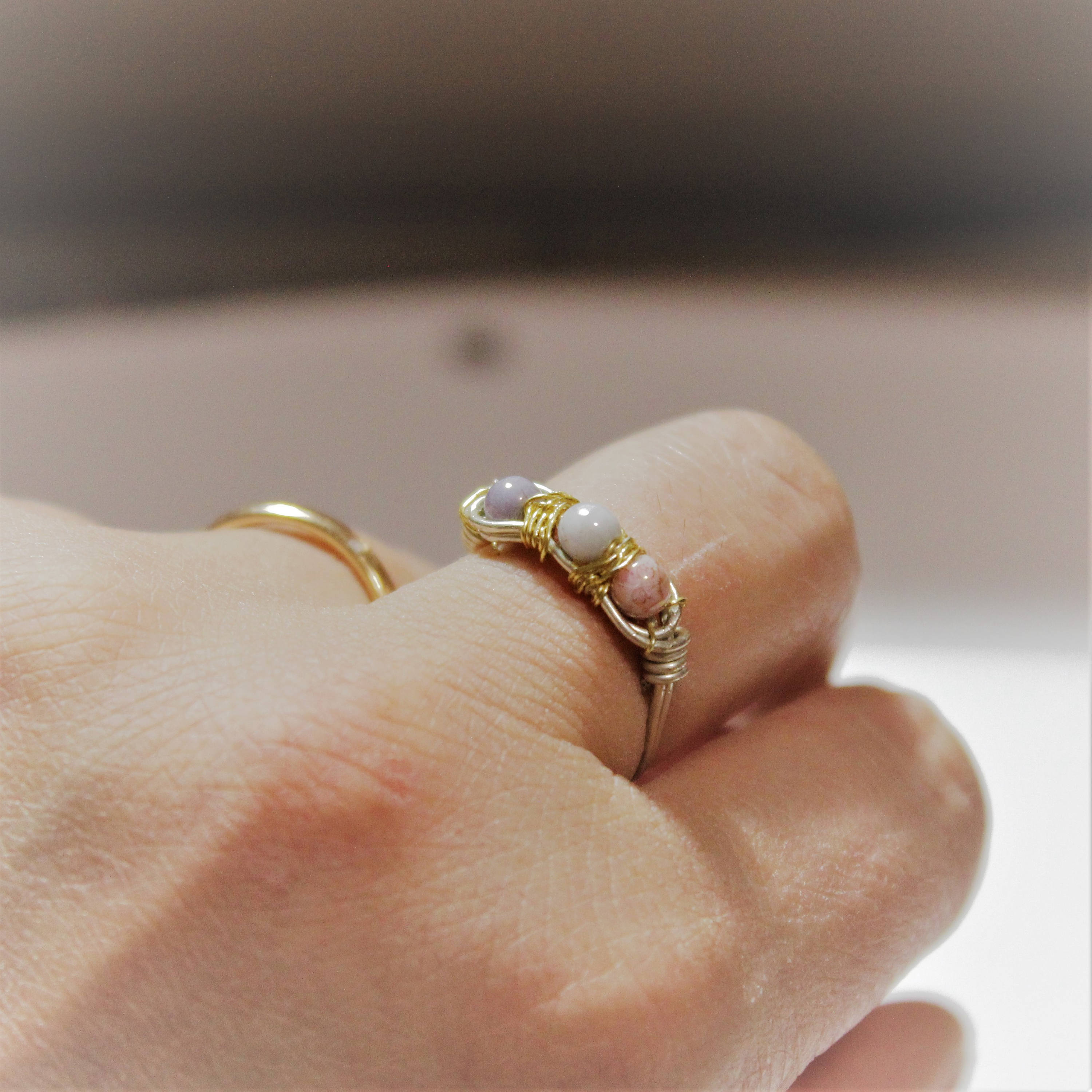 Women's silver ring wire wrap ring with beads sterling Etsy