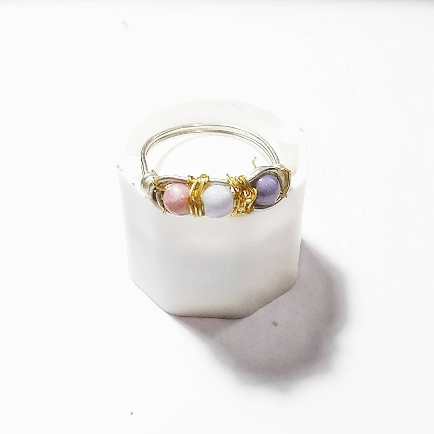 Women's silver ring wire wrap ring with beads sterling Etsy