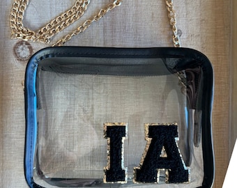 Vecht om Iowa | zwarte stadiontas met glitterpatch • doorzichtige stadiontas • doorzichtige concerttas • • schoudertas • Iowa-tas • Hawkeyes