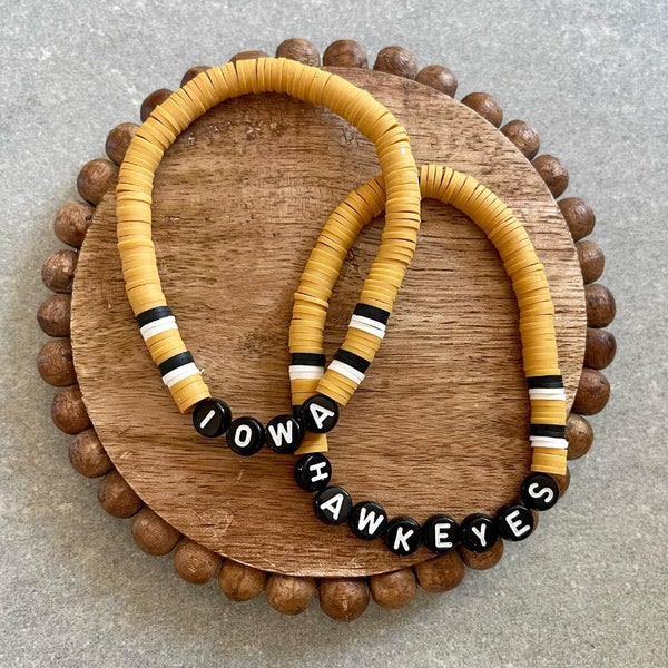 fight for Iowa | Iowa Hawkeyes bracelets •  heishi beads bracelet • polymer clay disc beads  • mens iowa bracelet • womens iowa bracelet