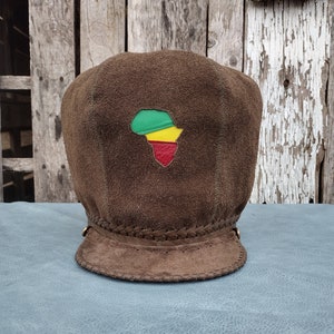 Handgefertigte RasTafari-Krone aus Leder King Crown Collection Echtes massives Wildleder in Braun Band für 24,5 Zoll Bild 1