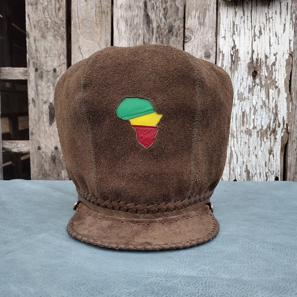 Handmade Leather RasTafari Crown - King Crown Collection - Genuine Solid Suede Brown Leather - Band fitted for 24.5 Inches