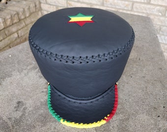 Made to Order - Handgefertigte Leder RasTafari Krone - Massives schwarzes Leder mit Davidstern RAS Cool Lineal Krone - Wählen Sie UR Größe