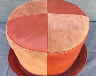 Sombrero de corona rastafari de cuero hecho a mano: gamuza naranja carmesí y cuero liso