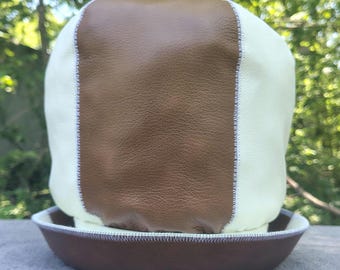 Corona rastafari de cuero hecha a mano / Estilo Shaolin / Bicolor marrón y blanco / Banda de 61 cm / Corona rockera de ala ancha