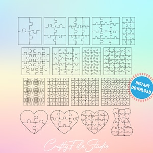Puzzle-Vorlagen SVG, Bär Puzzle Svg, Herz Puzzle Svg, DIY Puzzle-Dateien für Cricut, Silhouette