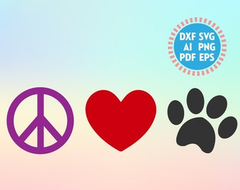 Pace amore Paw SVG, pace Heart Paw SVG, Paw Print SVG, Paw Clip Art, cane zampa svg, svg zampa di gatto, animali svg