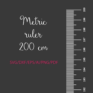 Metrische liniaal 200 cm SVG, digitale bestanden knippen, digitale download bestanden, groei grafiek Ruller SVG, metrische liniaal voor groei grafiek
