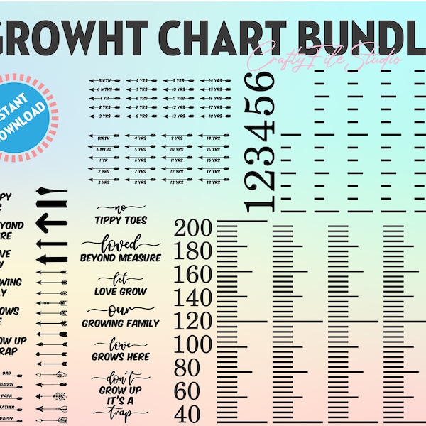 Bundle Growth Chart SVG, Growth Chart Add On svg, Arrows svg, Height Markers svg, Dad arrow svg, Mom arrow svg