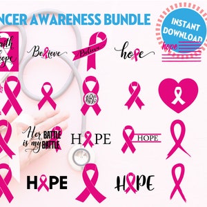 Cancer Awareness Bundle svg, Breast Cancer SVG Bundle, Breast Cancer SVG, Pink Ribbon svg, Vector Files for Cricut Silhouette