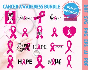 Cancer Awareness Bundle svg, Breast Cancer SVG Bundle, Breast Cancer SVG, Pink Ribbon svg, Vector Files for Cricut Silhouette