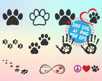 Paw Prints SVG Bundle, Peace Heart Paw SVG, Paw Print SVG, Paw Clip Art, Dog Paw svg, Cat Paw svg, Animals svg, Pet paw svg