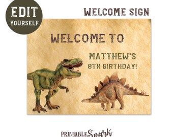Dinosaur Welcome Sign, INSTANT DOWNLOAD EDITABLE, Dinosaur Birthday Party, Edit yourself
