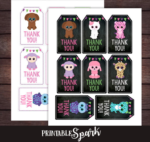 Beanie Boo Thank you Tags Beanie Boo Birthday Party | Etsy