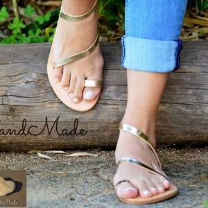 Greek handmade sandals, gold sandals, leather sandals, Sandales grecques, Sandales cuir femme, Ledersandalen, Sandalen, sandalen griechisch image 3