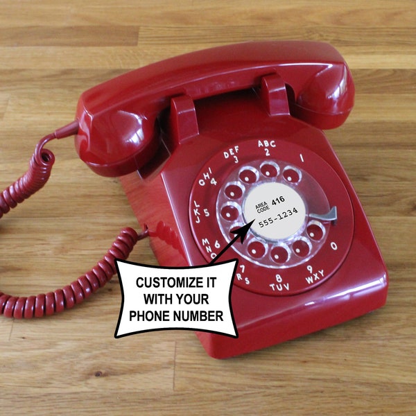 Personalized All Original Red Rotary Dial Telephone by Northern Telecom Mid Century Retro Desk Phone