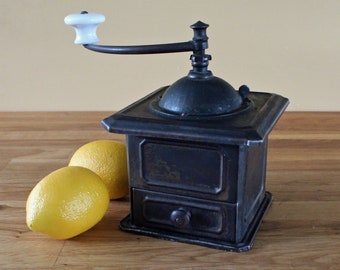 Antique Coffee Grinder, Rustic Metal and Wood Crank Grinder from the 1900's discovered by On the Rocks Retro