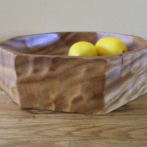 Hammered Look Wood Mid Century Boho Salad Bowl Octagonal Dimpled Monkey Pod Serving Bowl from the 1970s